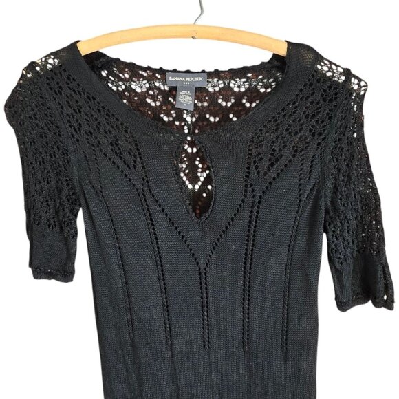 Banana Republic Womens Small Linen Blend Open Crochet Pattern Dress Over Spaghet - Picture 3 of 9